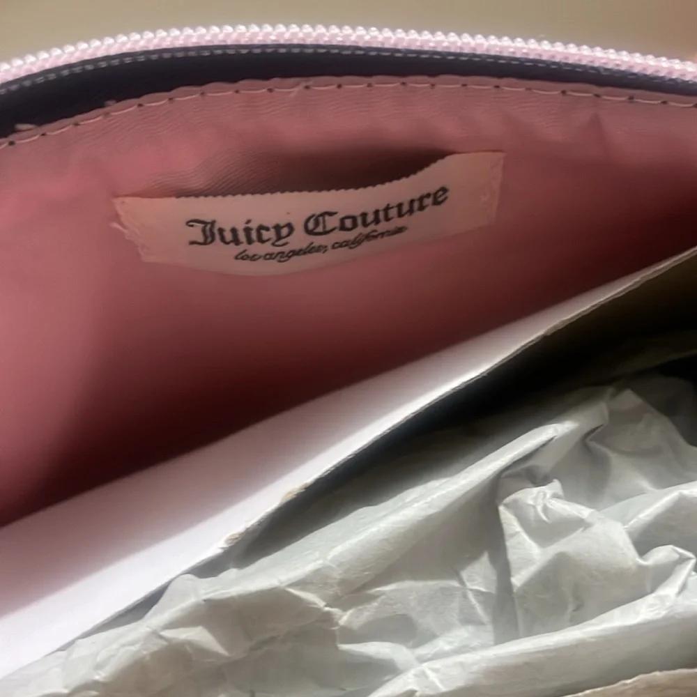 Juicy Couture Denim  Cosmetic Bag with Pink and Green Accents